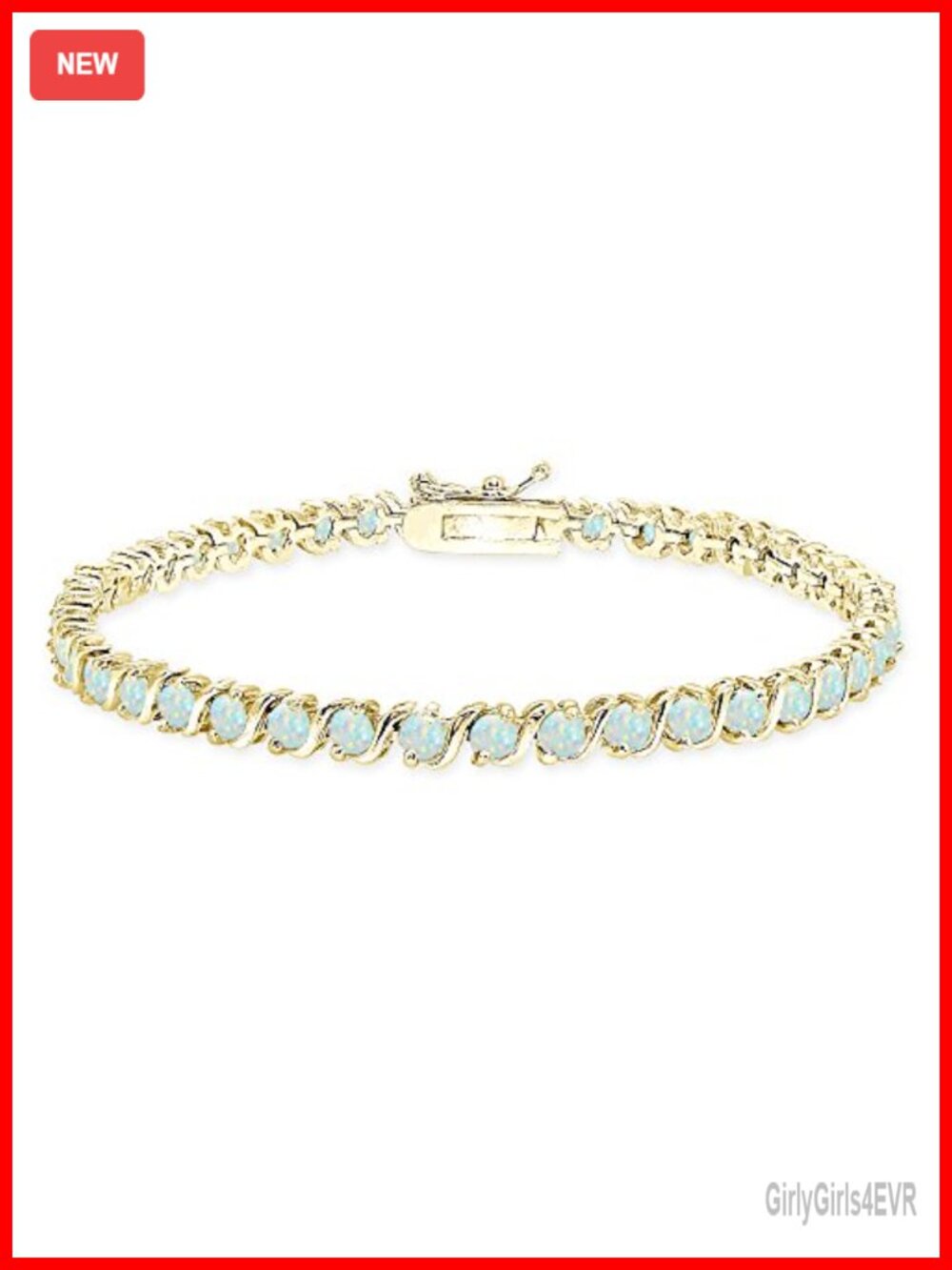 Sterling Silver Tennis Bracelet with Synthetic White Opal Gemstones, 7.25 inch,